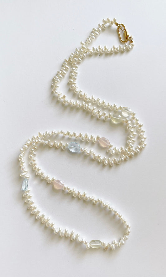 Multi Oval Gemstone and Pearl Necklace