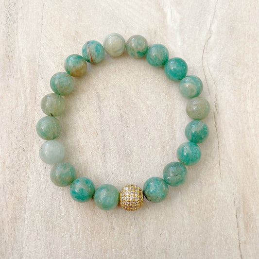 Amazonite and Pave Ball Bracelet