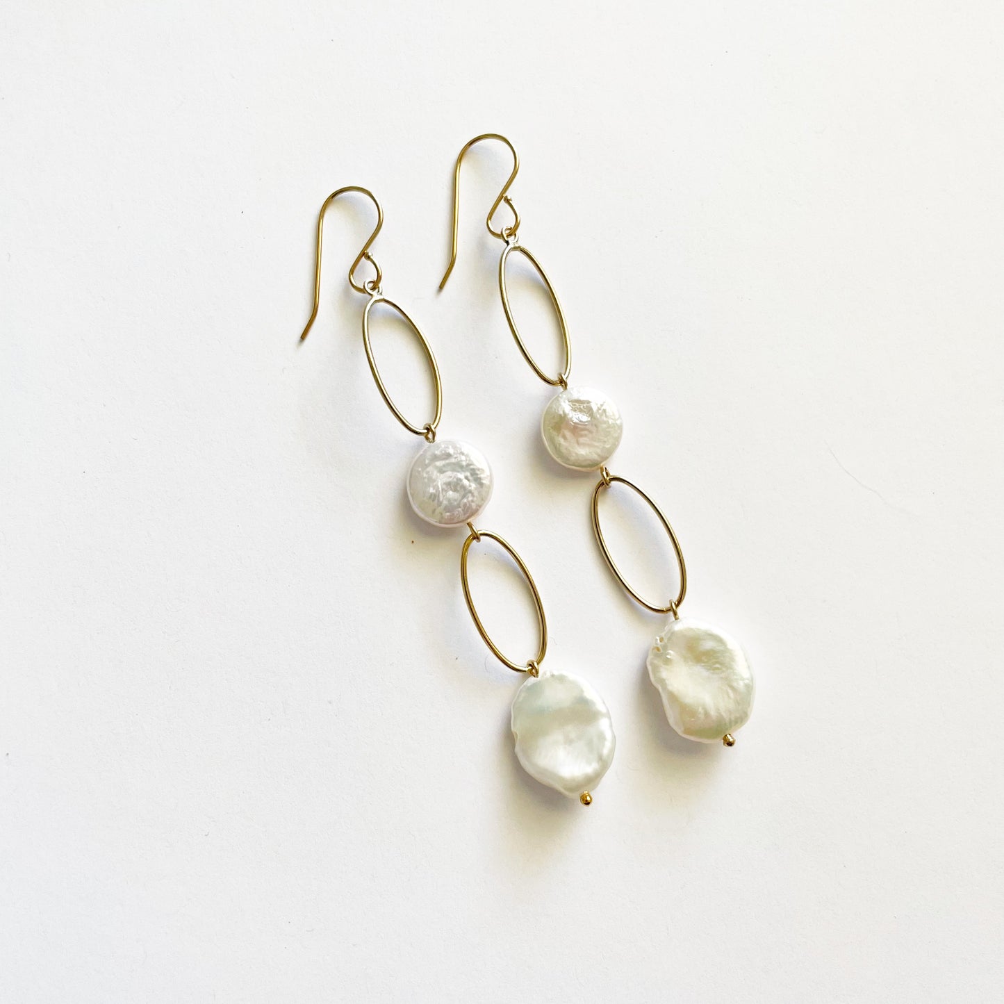 Long Oval Pearl Earrings