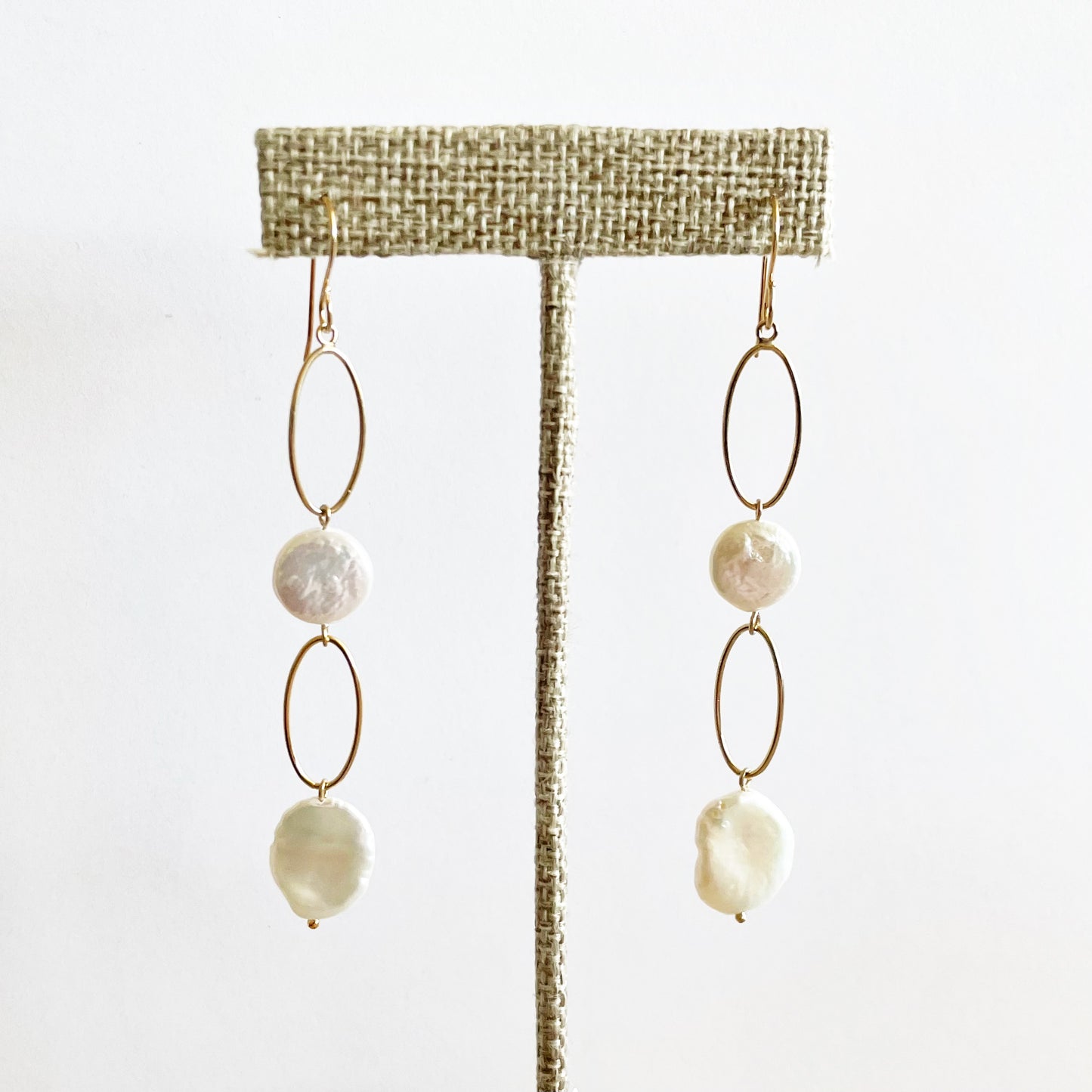 Long Oval Pearl Earrings