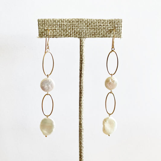 Long Oval Pearl Earrings