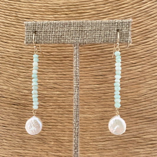 Amazonite and Coin Pearl Earrings