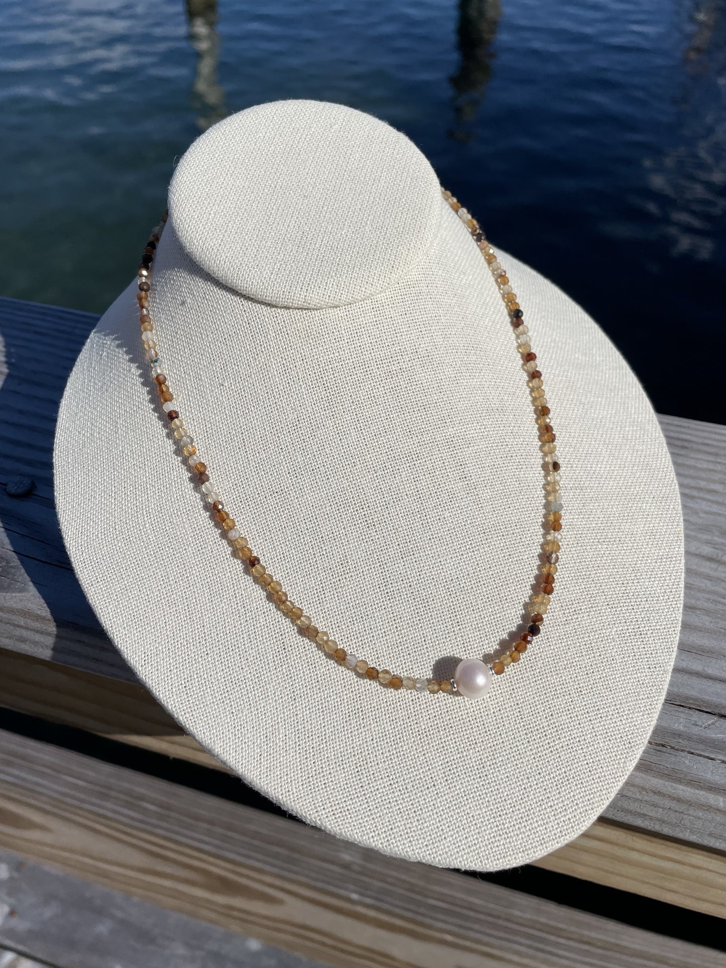 Coffee Agate & Pearl Necklace