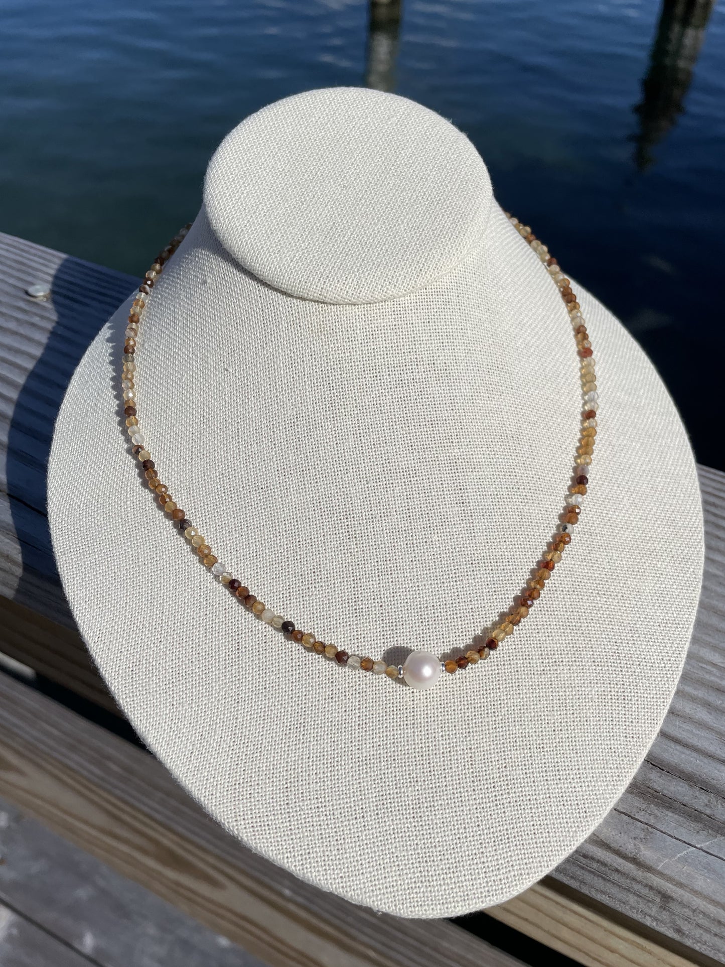 Coffee Agate & Pearl Necklace