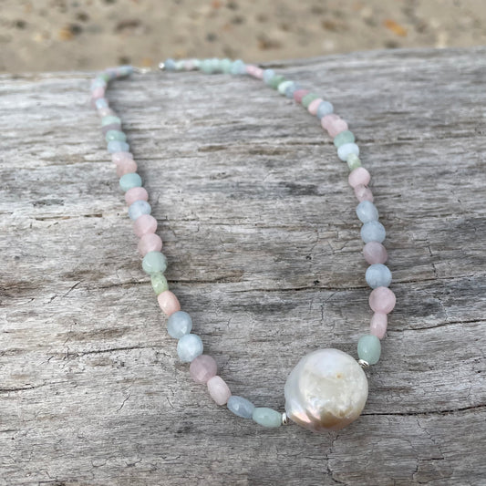 Morganite and Pearl Necklace