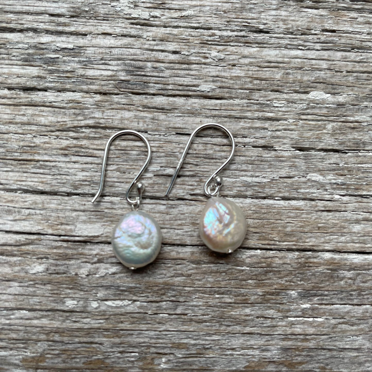 Small Coin Pearl Silver Earrings