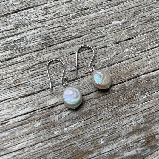 Small Coin Pearl Silver Earrings